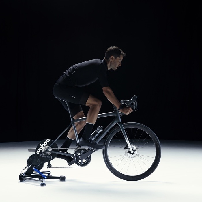 Indoor cycling setup with a smart trainer and road bike